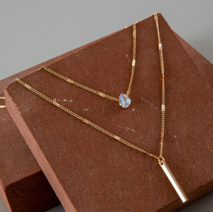 KISSWIFE Fashion <strong>Moon</strong> <strong>Stars</strong> Link Chain Pendant Necklace Zinc Alloy Gold Plated Square Double Layers Wedding Jewelry for Women - Product Image 5