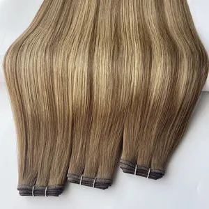 Hot Selling Natural Looking Discreet Extension Double Drawn Flat Weft Human Hair Extensions