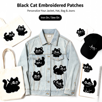 Badges thermocollants et écussons personnalisés en gros, motif Chat Noir, brodés, à coudre ou à repasser pour vêtements
