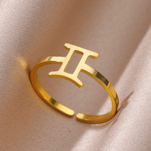 Joyería personalizada para hombres y mujeres, anillos ajustables de acero inoxidable chapados en oro, anillo de pareja con forma de 12 signos del zodiaco - Product Image 4
