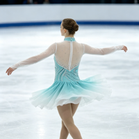 Robe de patinage et de danse vert menthe dégradé, col montant, manches longues en maille, dos en V orné de strass, pour enfants et adultes, compétition et performance