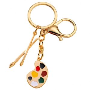 European American Brass <b>Key</b> <b>Chain</b> Zinc Alloy Oil Drip Color Palette Paintbrush Carabiner Keychain for Student Graduation Season - Product Image 2