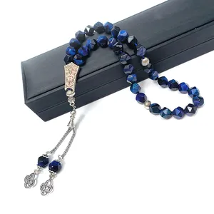 Blu naturale occhio di <span class=keywords><strong>tigre</strong></span> 10mm perline con accessori in argento Misbaha preghiera perline islamiche Tasbih Muslim Rosaries - Product Image 5