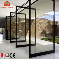 Puerta Pivotante de Entrada Principal Automatizada Moderna para Villa, Puerta Frontal de Aluminio y Vidrio de Lujo para Apartamento