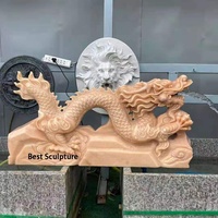Statue de dragon chinois en marbre blanc, sculptée à la main, ornement de jardin, sculpture animale pour aménagement paysager