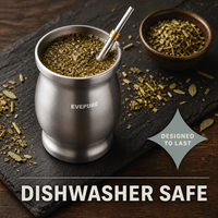 EVEPURE Ensemble de tasses à Yerba Maté en gourde naturelle, traditionnel original, 9 oz, en acier inoxydable isolé sous vide, avec brosse de nettoyage