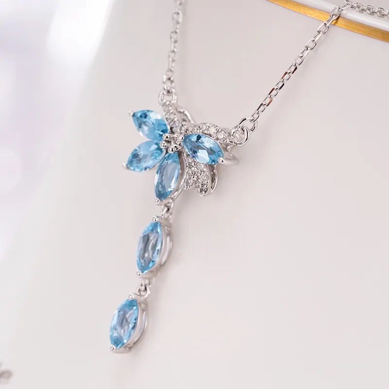 Perhiasan SUPER DEAL Grosir Kustom Alami Aquamarine Padat 18K Emas Berlian Kalung Perhiasan