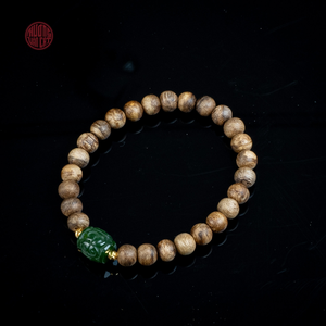 Bracelet élégant en bois d'agar pour femme, perles huileuses de 6 mm avec détail en jade Lu Thong, style 6, bijoux raffinés - Product Image 2
