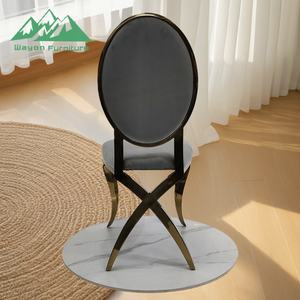 Chaise de salle à manger Wayon de luxe en acier inoxydable argenté, dossier ovale en velours gris, pieds sculptés en croix - Product Image 5