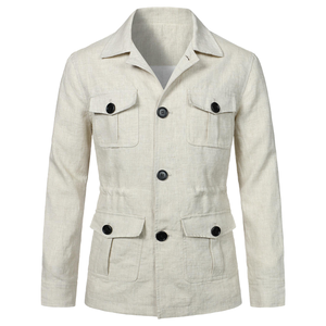 Ohsisa 2025 Veste <span class=keywords><strong>Homme</strong></span> Printemps Automne Nouvelle Collection Multi-Poches Boutonnée Lin Décontractée Col Rabattu Réversible <span class=keywords><strong>XS</strong></span> 6XL - Product Image 1
