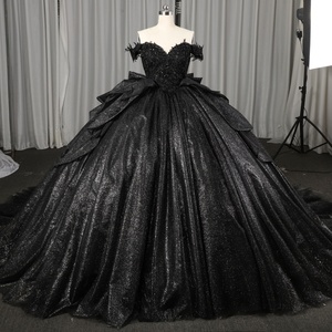 Hmy27 <b>Gothic</b> Black Corset Ball Gown Quinceanera <b>Dress</b> Sparkling Glitter Tulle Layered Bow Detail <b>Evening</b> Gown Jancemebr - Product Image 2