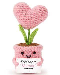 Hand Crocheted Heart Flower Artificial Plant Cotton Craft <b>Ornament</b> Pink Pot Positive Affirmation Gift Home Decor - Product Image 1