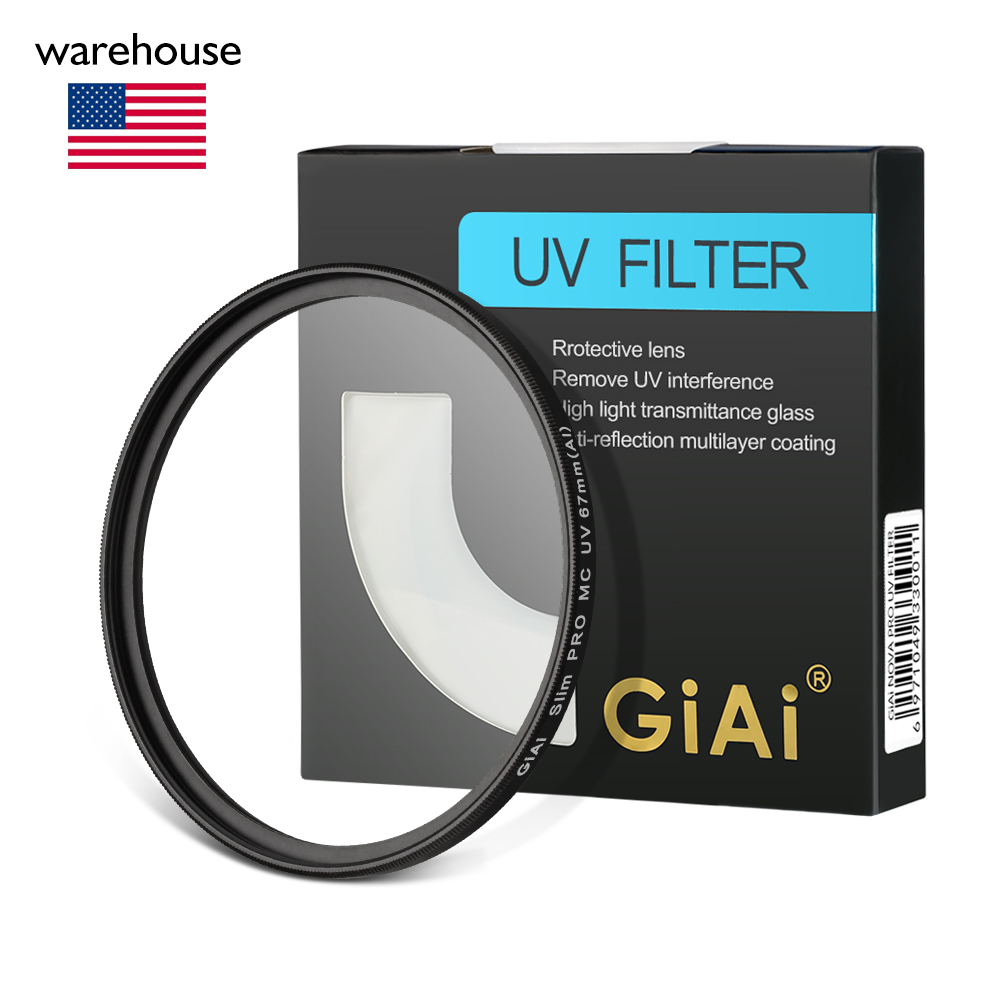 Amostra grátis GiAi 52 fino mm 58mm 62mm 67mm 77mm 82 milímetros lente Da Câmera Filtro UV multi-camada de revestimento UV filtro para câmera Canon