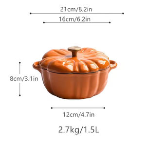 Cocotte en fonte en forme de citrouille - Marmite hollandaise avec couvercle, antiadhésive, pour ragoûts et soupes, pour 3 à 5 personnes, décoration pour Halloween et Thanksgiving, cadeau - Product Image 6