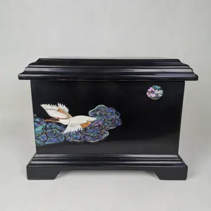 Chinese Flying Crane Pattern Wooden Funeral Cremation Urn