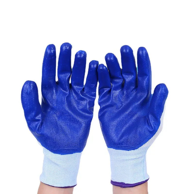 Proveedor de guantes de poliéster reciclado/guantes sumergidos en microespuma de seguridad/guantes de trabajo recubiertos de nitrilo