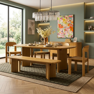 Juego de Comedor Moderno Escandinavo de Madera, 6 Sillas con Respaldo Sólido, Mesa Rectangular, Muebles Duraderos para el Hogar - Product Image 4
