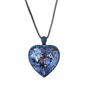 High Quality 20*20mm <b>Heart</b> Cut Blue Cubic Zirconia Jewelry Eco-friendly Copper <b>Black</b> Gold Plated Blue <b>Heart</b> Pendant Necklace - Product Image 1