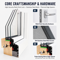 Fenêtre à battant en aluminium et bois pour maison passive, triple vitrage trempé, cadre composite, isolation thermique