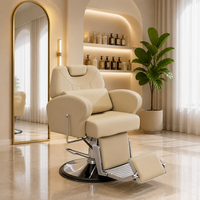 Fauteuil de Barbier Blanc Crème Inclinable Hydraulique avec Accoudoirs Arrondis Souples, Mobilier de Salon Pivotant, Lit de Coiffure et de Beauté
