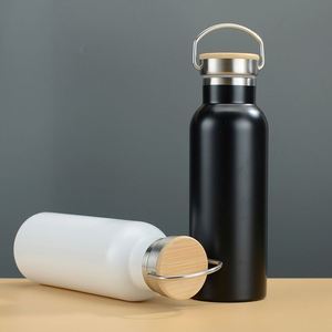 Bouteille d'eau en acier inoxydable de grande taille pour le camping, avec poignée et couvercle en bambou, anti-fuite - Product Image 4
