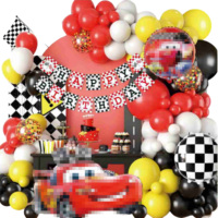 Bannière Joyeux Anniversaire Thème Course Automobile avec Guirlande d'Arche de Ballons en Latex Rouge, Blanc et Noir pour Décoration d'Anniversaire de Garçon