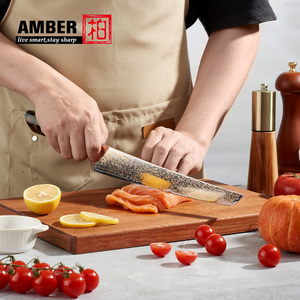 琥珀色批发10英寸日本切片机37层大马士革钢铜衬里VG10大马士革厨房gyut刀树脂手柄 - Product Image 2