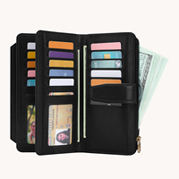 Dompet Wanita Kulit Imitasi Mewah, Tempat Kartu Kredit, Anti RFID, Lapisan Nilon, Panjang, Kapasitas Besar, Clutch Tali Pergelangan Tangan