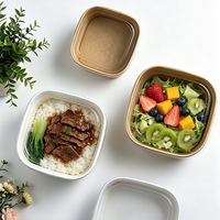 Boîte d'emballage alimentaire carrée personnalisée en papier kraft, bols jetables pour salades et fruits, avec couvercles transparents à fenêtre surélevée, sans BPA, utilisables au micro-ondes