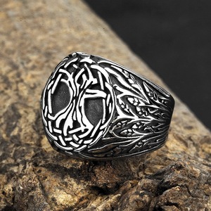 Bague en acier inoxydable pour hommes, design arbre de vie Viking, style Hip Hop, bijoux cadeau, motif végétal rond, forme géométrique - Product Image 3