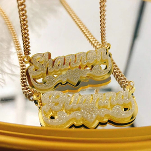 Gioielli per Bambini Duoying, Collana Personalizzata con Nome in Acrilico 3D a Forma di Cuore Dorato - Product Image 4