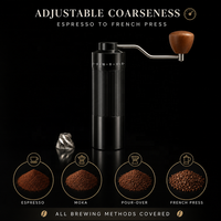 Moulin à café manuel tout-en-un pour la vente en gros, à meules 6 étoiles, réglage externe, cuve à poudre 30g, compatible OEM ODM, logo personnalisé