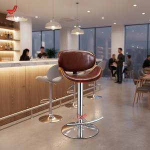 Taburete <span class=keywords><strong>de</strong></span> Bar Tapizado <span class=keywords><strong>de</strong></span> Estilo Nórdico con Respaldo Alto, Silla <span class=keywords><strong>de</strong></span> Bar Giratoria <span class=keywords><strong>de</strong></span> Metal Moderna para Bistro o Cafetería - Product Image 2