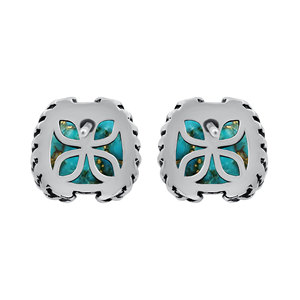 Boucles d'oreilles clous vintage GOURIK en cuivre bleu turquoise, serties griffes en argent sterling 925, pour femme, usage quotidien - Product Image 5