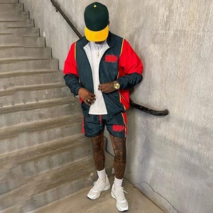 Conjunto Deportivo de Dos Piezas Personalizado de Moda, Chaqueta Cortavientos con Cierre y Pantalones Cortos de Poliéster y Nailon para Hombre - Product Image 4