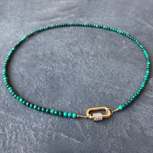 Dainty Malachite Stone Beaded Necklace Gold Charm Carabiner Choker Necklace Women <strong>Jewelry</strong> - Product Image 4