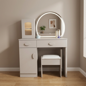 Modern <b>Makeup</b> Vanity Table with Lighted <b>Mirror</b> Storage Desk for Bedroom Furniture - Product Image 4