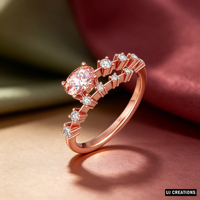 Bague de fiançailles en or rose 10k avec morganite taille ovale et accents de diamants de laboratoire, sertie à griffes, pour femme, idéale pour mariage et soirée romantique