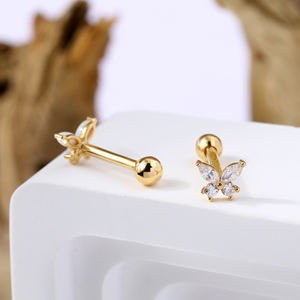 टोपोश रॉक 14K सॉलिड गोल्ड क्लियर सीजेड नोज़ रिंग लैब्रेट शंख हेलिक्स डेथ स्टड कार्टिलेज इयररिंग्स ट्रैगस ईयर पियर्सिंग ज्वेलरी - Product Image 2