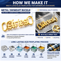 Hebilla de triple barra de metal con diseño geométrico fluido de primera calidad para bikini, conector de banda ancha para trajes de baño de moda al por mayor