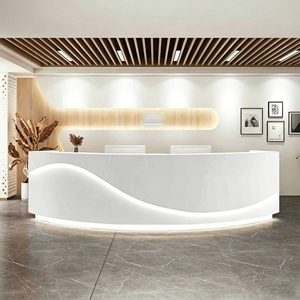 CR166 Elegant LED Lit MDF Wood Service Desk Curved Reception Counter for Hotel Lobby Beauty Clinic Information Cashier Desk - Product Image 2