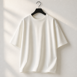 T-shirt blanc surdimensionné pour homme en coton, col rond, manches courtes, décontracté, jersey uni, couleur unie, streetwear - Product Image 1