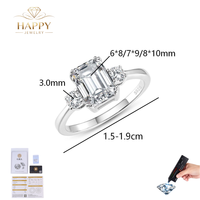 Bague de fiançailles classique en argent sterling 925 avec trois pierres de moissanite taille émeraude de 2 à 4 carats pour mariée et anniversaire MR0227