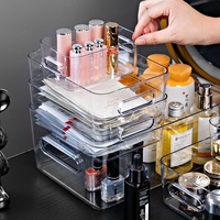 Organisateur de bureau en plastique transparent empilable, organisateur de cosmétiques pour table de maquillage, rangement pour soins de la peau, cosmétiques, rouges à lèvres
