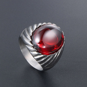 Trendy Retro Red And Black Agate <b>Titanium</b> Steel <b>Ring</b> For Men Unique Design SA718 - Product Image 3
