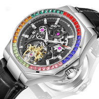 Reloj Mecánico Automático para Hombre OEM, con Brillo Nocturno, Correa de Cuero Luminosa, Esfera de Zafiro, Resistente al Agua, Diseño Elegante