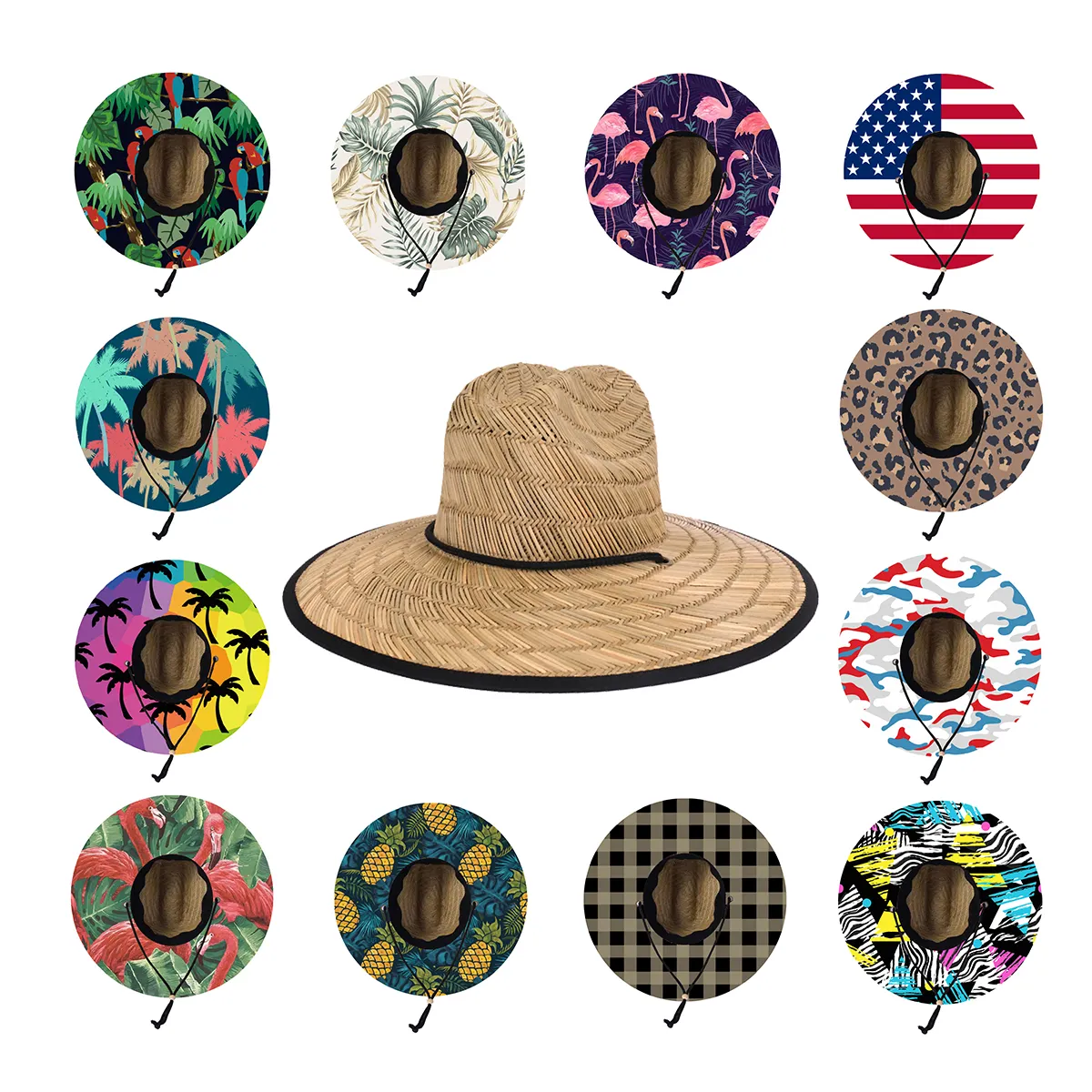 Chapéu com aba larga para o verão, logotipo personalizado para praia e surf, chapéu de palha natural para homens