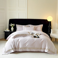Parure de lit de luxe 100 % coton satiné 50S double face à fibres longues, ensemble de 4 pièces avec housse de couette brodée de classe A, pour lits King et Queen
