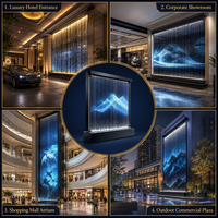 Fontaine murale moderne d'extérieur en acier inoxydable avec cascade de mailles et rideau lumineux LED RGB pour projet de décoration