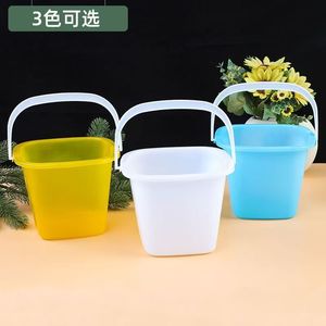 Cubo de agua cuadrado de plástico para niños, para jugar en la arena de la playa, material PP grueso, cubo pequeño colorido con asa para lavar. - Product Image 5